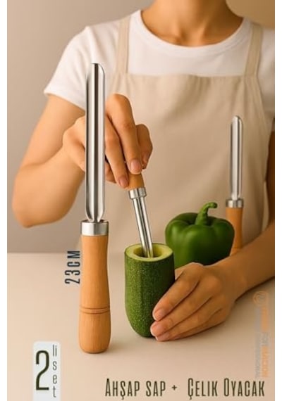Transformacion 2'li Set Dolmalık Kabak Ve Biber Patlıcan Oyacağı 304 Paslanmaz Çelik 23 Cm, 722022