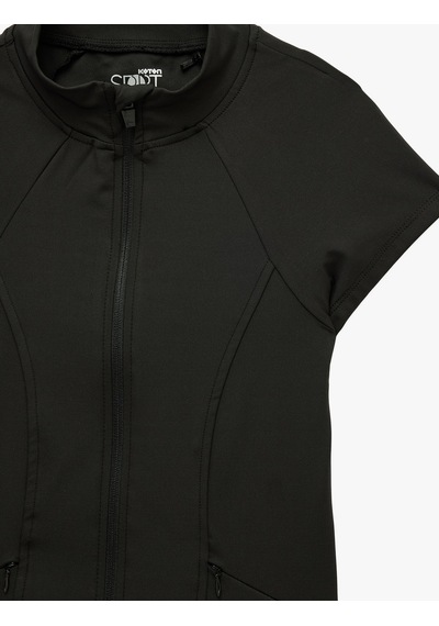Koton Fermuarlı Dikiş Detaylı Slim Fit Dik Yaka Spor Yelek Siyah 6sak10284nk