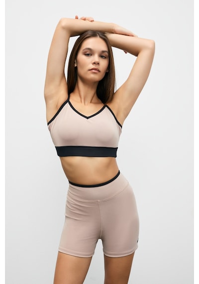 Urban Beat Sturban Kadın Esnek Ve Yumuşak Dokulu Kontrast Kumaşlı Askılı Vizon Spor Sütyeni Vizon