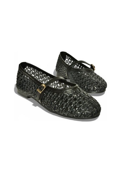 Fox Shoes Y267272709 Siyah Örgü File Görünümlü Kadın Babet Siyah