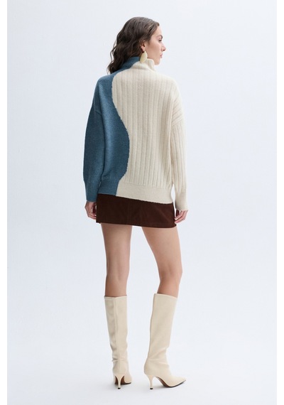 Mudo Kadın Kadın Mavi Loose Fit Dik Yaka Renk Geçişli Kazak 1263087