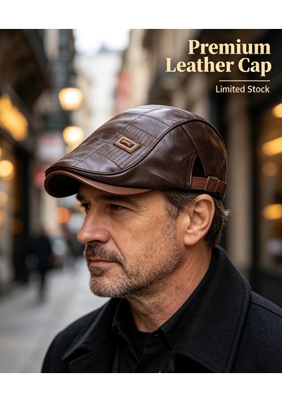 Erkek Suni Deri Gözlük Şapkası Kare Dikiş Detaylı Ayarlanabilir Flat Cap 3 Renk Koyu Kahverengi