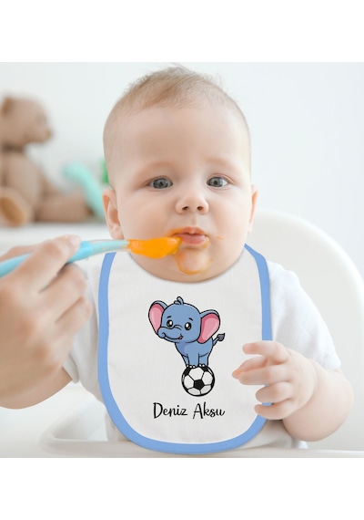 BK Kids Kişiye Özel Mavi Bebek Mama Önlüğü - Model 201 Mavi