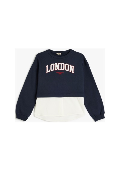 Koton Kız Çocuk Sweatshirt London Şehir Baskılı Bisiklet Yaka Gömlek Etek Ucu Detaylı Şardonlu Lacivert Koton Kız Çocuk Sweatshirt London Şehir Baskılı Bisiklet Yaka Gömlek Etek Ucu Detaylı Şardonlu Lacivert
