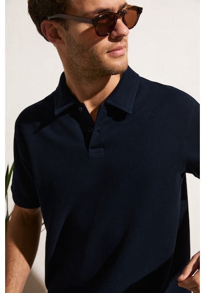 Grimelange Mınnutu Erkek Organik Pamuklu Polo Yakalı Regular Fit Lacivert T-shirt