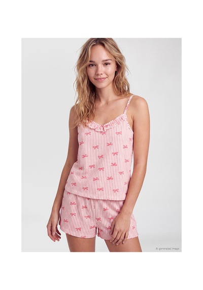 Lcw Dream Pembe Fiyonk Desenli İp Askılı Kadın Şortlu Pijama Takımı