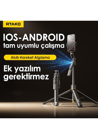 360 Motorlu Aı Yüz Takipli Selfie Stick Tripod Bluetooth Kumandalı Şarjlı Telefon Tutucu