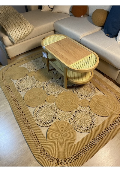 Mavaux Violaceae Jüt Hasırlı Örgü Kilim Bej