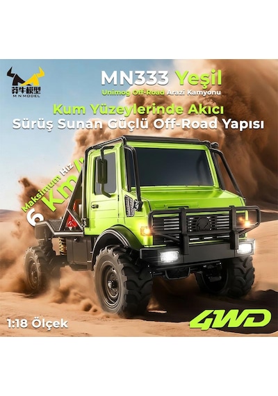 Mn Model Mn333 1/18 Mercedes Unimog U4000 4wd Rc Crawler Offroad Uzaktan Kumandalı Araba Arazi Aracı Model Car Truck Rtr Yeşil Mn-333 +dahili Işık Seti