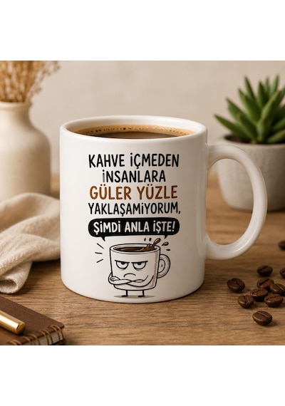 Kişiye Özel Tasarım Baskılı Kahve Kupa-bardağı Bej - Beyaz