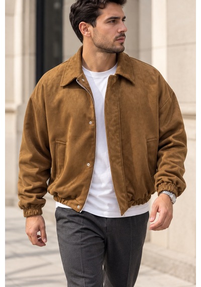 Polo State Erkek Süet Görünümlü Fermuarlı Çıtçıtlı Ceket - Camel