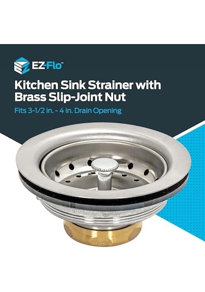Ez-flo Mutfak Lavabo Süzgeci 30003, Pirinç Eklemli, Paslanmaz Çelik Sepet, 8.9-10.2 Cm Açıklık