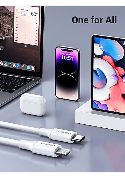 Ugreen Lightning To Usb-c 3a Pd Mfi Sertifikalı Hızlı Şarj Kablosu 1 M Beyaz