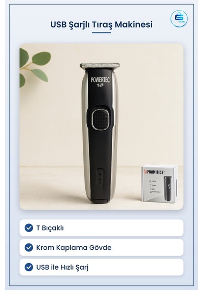 Tıraş Makinesi Saç Sakal Ense Çizim Usb Şarjlı T Bıçaklı Krom Göv