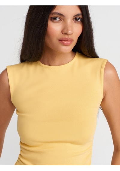 Dilvin 21054 Büzgülü Basic T-shirt-sarı Sarı