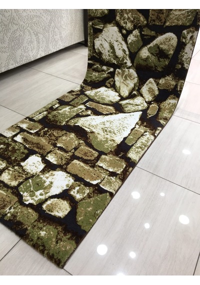 Saray Halı Doğadan 10859 J1 80X200 Yeşil Kahve Taş Desenli Halı !