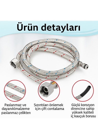 2'li Set 50 Cm Paslanmaz Çelik Batarya Flexi Hortumu Sızdırma