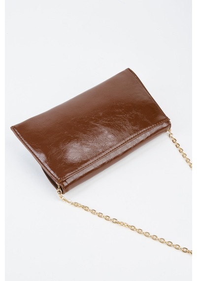 Vivaq Kadın Kahve Zarf Tasarım 2 Bölmeli Mini Zincir Askılı Çıt Çıt Kapama Clutch Ve El Çantası Kahverengi