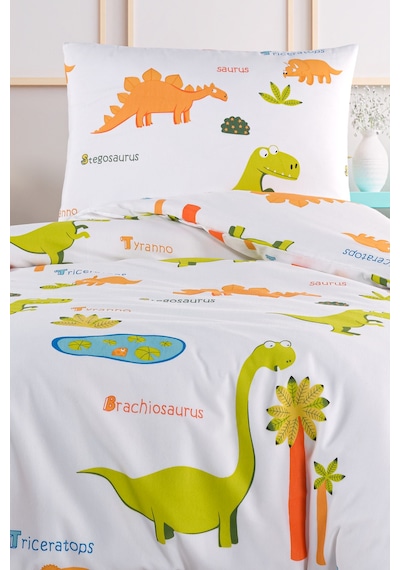 Eponj Home Junior Nevresim Seti Tek Kişilik Dinolar Beyaz Beyaz