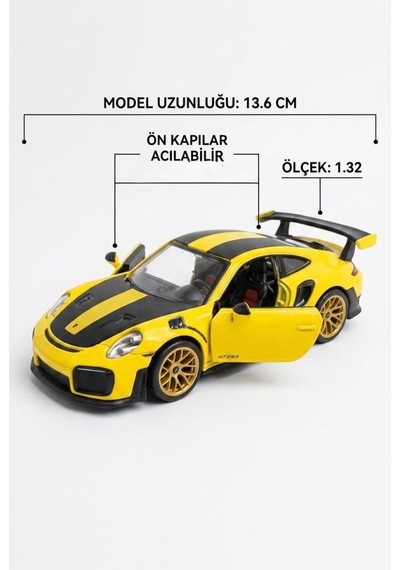 Hobbiez Lisanslı Porsche 911 Gt2 Kapıları Açılabilir Model Diecast 1/32 Ölçek Metal Standlı Araç