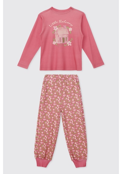 Panço Kız Çocuk Bisiklet Yaka Desenli Pembe Pijama Takımı 2621GK39005