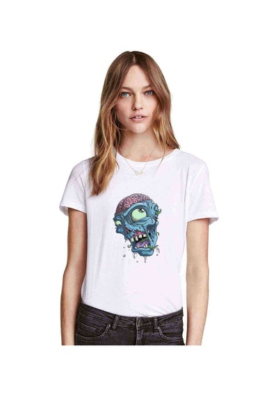 Zombie Baskılı Beyaz Kadın Tshirt (534307682)