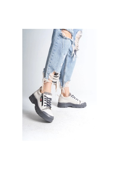 Agatha Bağcıklı Fermuarlı Ortopedik Taban Kadın Sneaker Spor Ayakkabı Cgt - Krem Krem