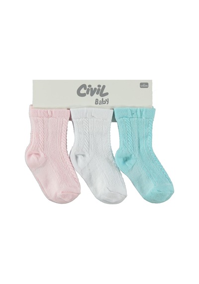 Civil Baby Jakarlı Basic 3'lü 6-18 Ay Bebek Kız Çorap Set - Standart