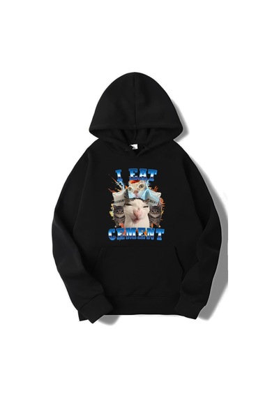 Brz Collection Unisex Oversize I Eat Cement Hoodie Siyah Siyah