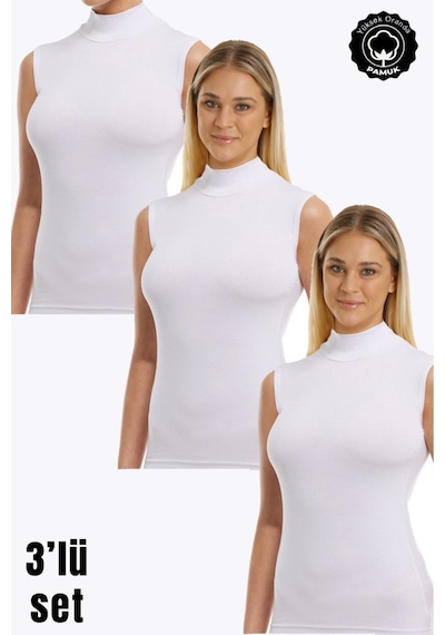 Parlingerie Kadın Sıfır Kol Boğazlı Body 3lü Set beyaz