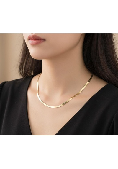 Yassı Balık Sırtı Zincir Kolye 50 Cm - Gold Renk Çok Renkli