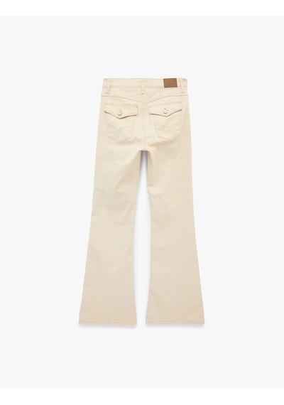 Koton Nervürlü Cepli Düğmeli İspanyol Paça Denim Pantolon - Flare Jeans Bej 6sal40080mw Ekru