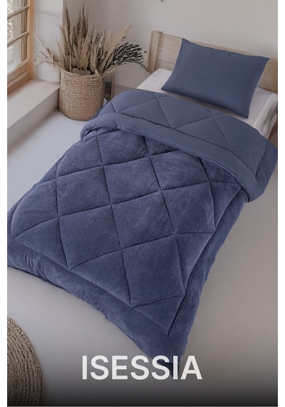Lüks Wellsoft Çift Taraflı Yumuşak 4 Mevsim Konfor Yorgan Seti Yorgan Uyku Seti 155 X 215 Cm Mavi