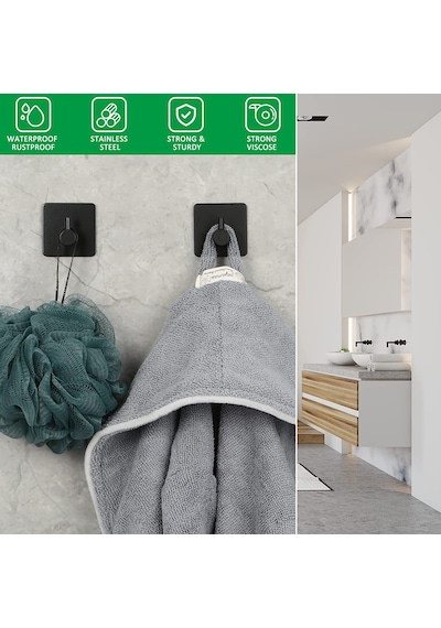 Zift Unique 2 Adet Paslanmaz Çelik Siyah Banyo/Bornoz/Havlu Askısı Siyah