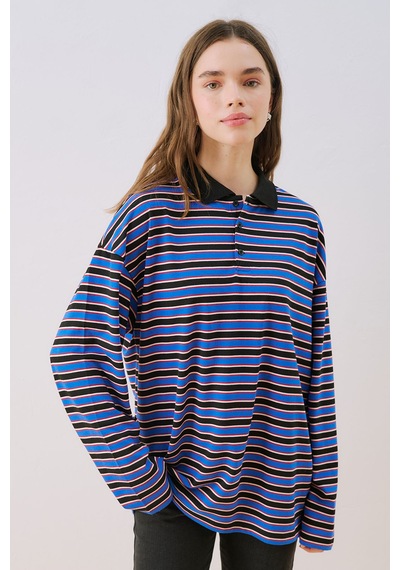 Manuka Çizgili Polo Yakalı Sweatshırt Mavi Ss26swt00002-22