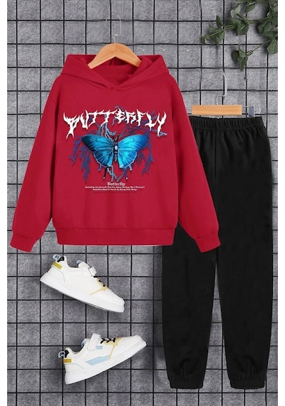 Uyguntarz Çocuk Blue Butterfly Eşofman Takımı Kırmızı