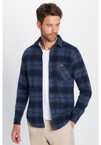 Tudors Erkek Slim Fit Dar Kesim Oduncu Tek Cep Kareli Kışlık Gömlek-32103 Çok Renkli