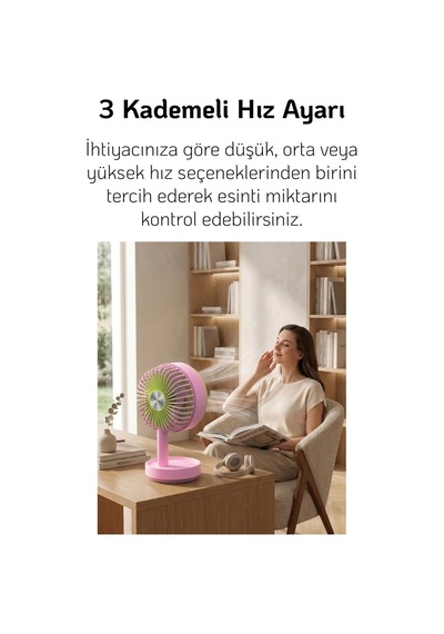 El Fanı Masaüstü Vantilatör Soğutucu Teleskopik 3 Kademe Type-c Hızlı Şarj Mini Soğutucu