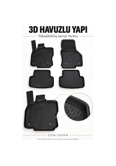 Ford Fiesta 2014 Çizgi Desen 3d Havuzlu Paspas Takımı