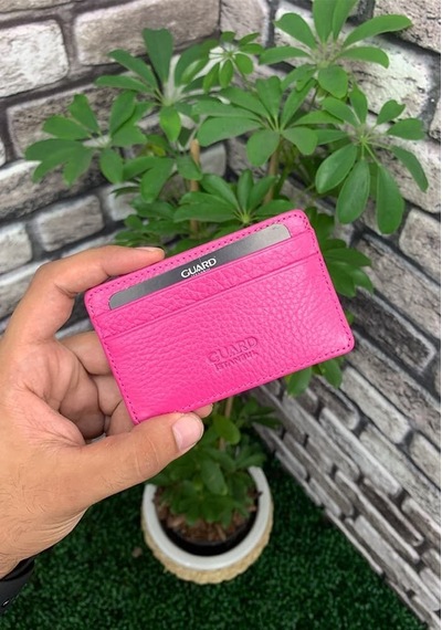 Guard Ultra İnce Unisex Fuşya Minimal Hakik Deri Kredi Kartlık Çok Renkli