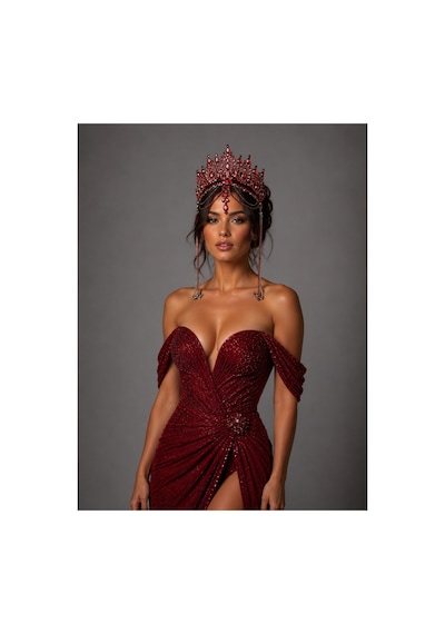 Diamond Veil Crown Alınlıklı Gelin,kına,nişan,söz,after,bride,party Taç Bordo - 885835840 Bordo