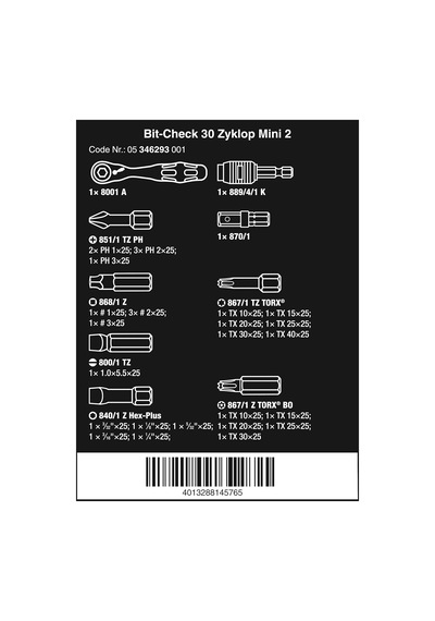 Wera Uç Çeşitleri, Check Zyklop Mini 2, 30 Parça, 05346293001