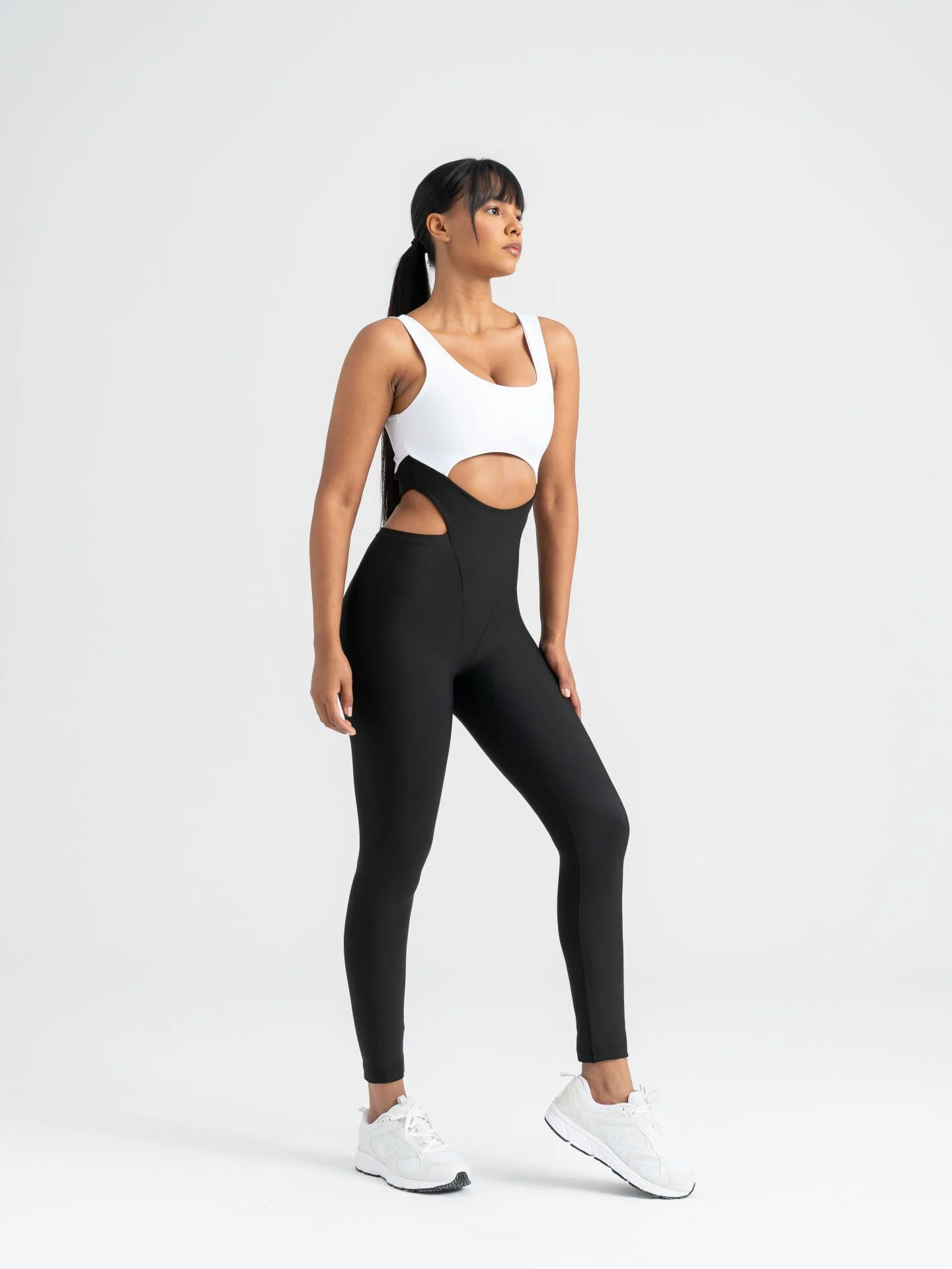 Lismina Bold Curve Spor Tayt Tulum Siyah - Beyaz