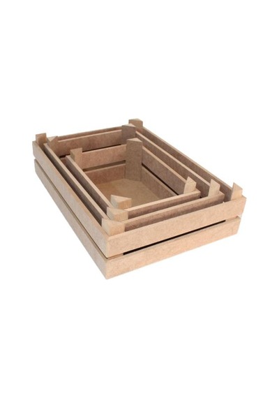 MDF Ham Ahşap Sebze-Meyve Kasası 3'lü Set KU75