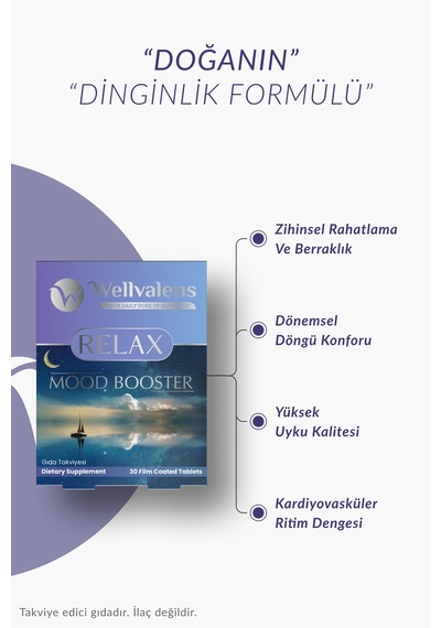 Wellvalens Relax Alıç Passiflora Valerian Bitkisel Gıda Takviyesi 30 Tablet