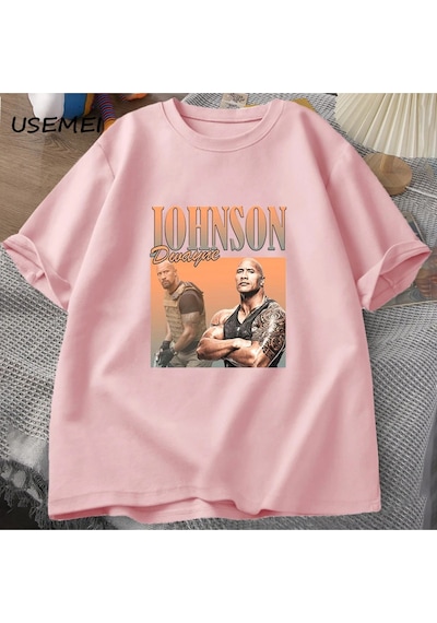 Flood Of Style Dwayne Johnson Kaya Sert T-shirt Erkekler Yaz Giysileri Harajuku Erkekler Kısa Kollu Erkek T- Pembe