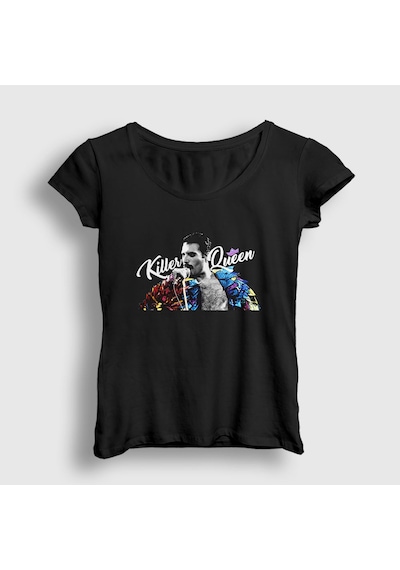 Presmono Kadın Killer Queen Freddie Mercury T-shirt Siyah