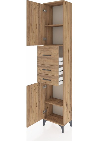 Arges Dolap 3 Raflı 5 Çekmeceli Tek Kapaklı 44x30x221 Aytaşı-çam Atlas Çam