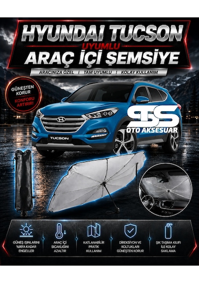 Hyundai Tuscon Araç Ön Cam Güneşliği Katlanabilir Şemsiye Oto Güneşlik Uv Korumalı Gölgelik Araba Oto Şemsiyesi