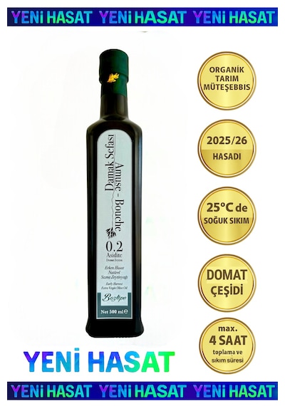 500 Ml Yüksek Polifenollü Erken Hasat Natürel Sızma Domat Zeytinyağı Soğuk Sıkım Filtresiz 0,2 Asit